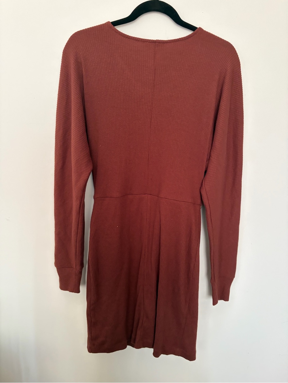 Socialite Ribbed Wrap-Front Dress in Rust - Picture 7 of 7